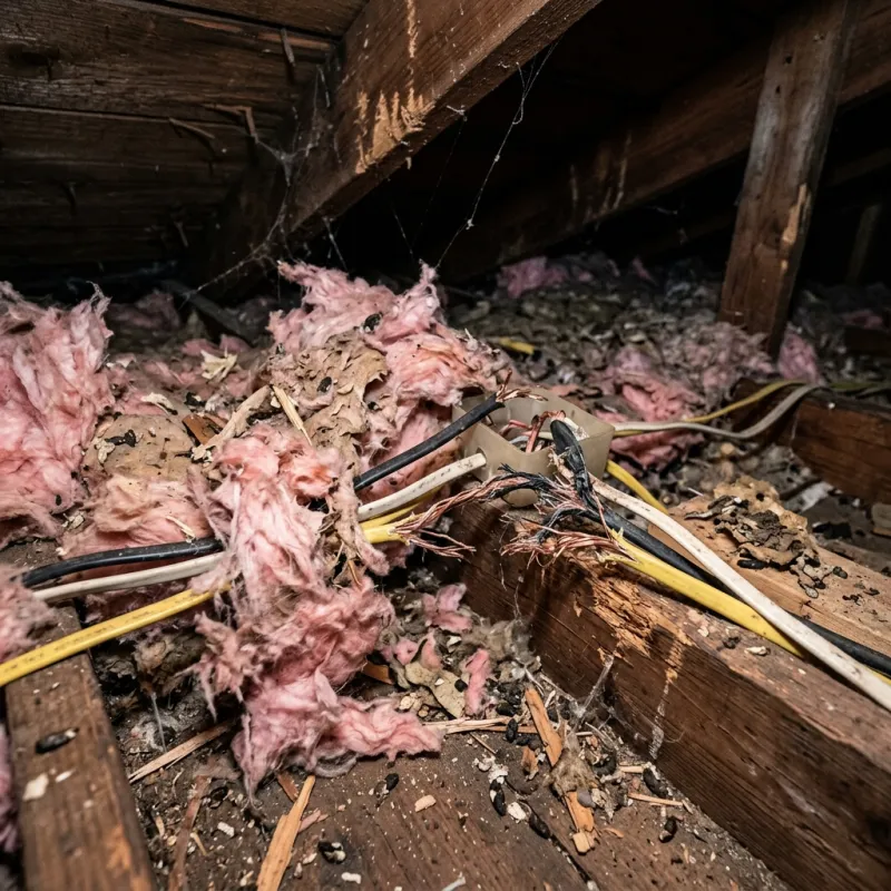 Contaminated ceiling insulation being assessed in a Curlewis roof space