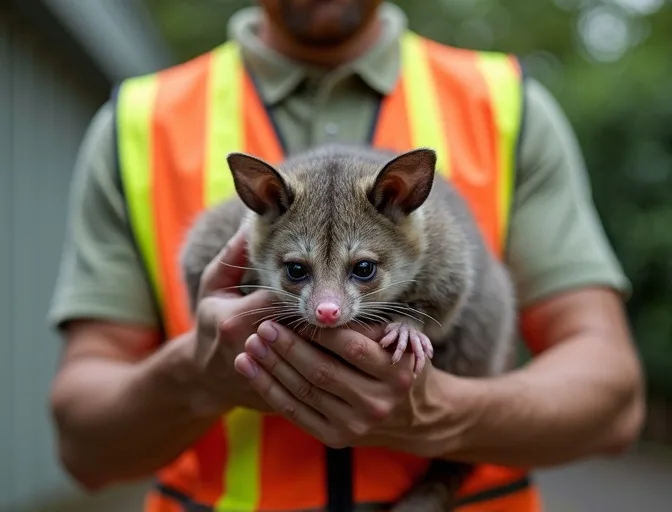 Animal handler safely recovering a deceased possum in Curlewis